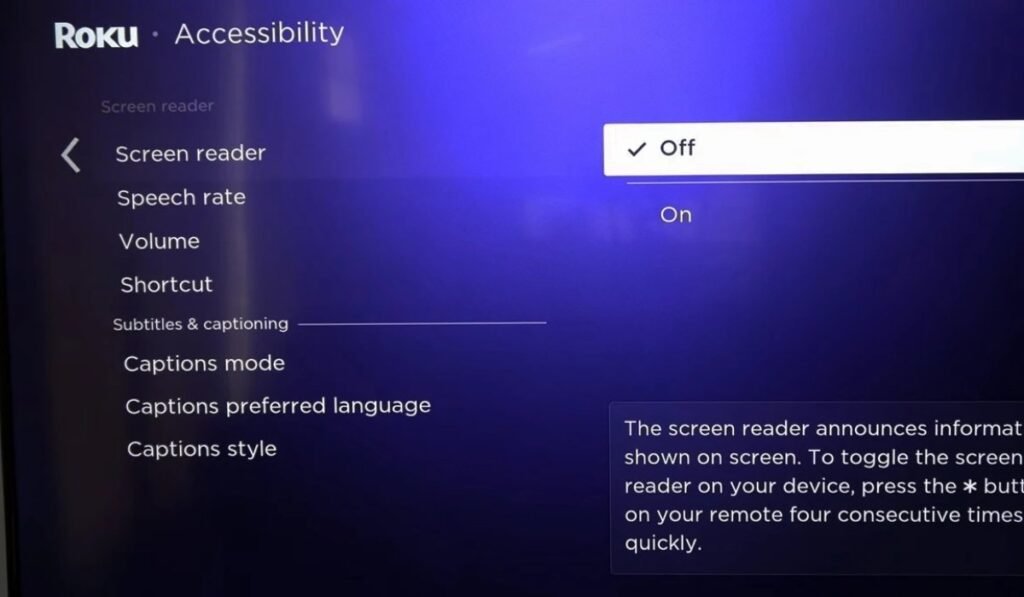 Turn Off Screen Reader on Roku